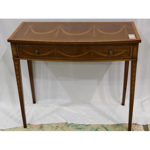 2135 - Edwardian Sheraton Revival inlaid satinwood and kingwood console, single drawer with bowed front rai... 