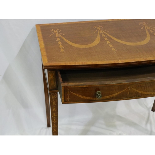 2135 - Edwardian Sheraton Revival inlaid satinwood and kingwood console, single drawer with bowed front rai... 