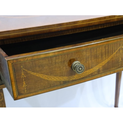 2135 - Edwardian Sheraton Revival inlaid satinwood and kingwood console, single drawer with bowed front rai... 