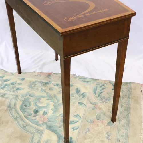 2135 - Edwardian Sheraton Revival inlaid satinwood and kingwood console, single drawer with bowed front rai... 