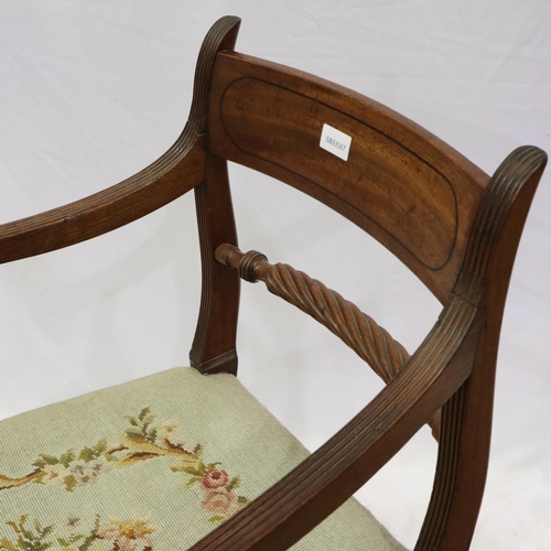 2139 - Regency period gentlemans elbow chair with twist backrest and wool work seat. Not available for in-h... 