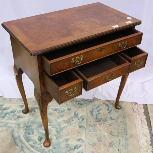 2143 - 20th century reproduction feather-banded walnut lowboy of four drawers, 76 x 45 x 76 cm H. Not avail... 