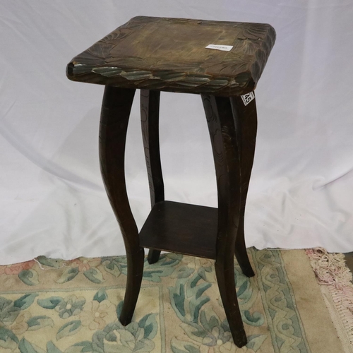 2145 - Carved square form lamp or plant stand, 28 x 28 x 61 cm H. Not available for in-house P&P