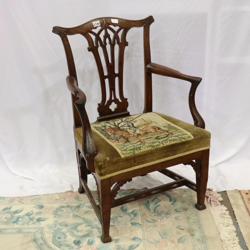 2149 - 18th century walnut gentlemans elbow chair in the Chippendale manner with Berlin style wool work sea... 