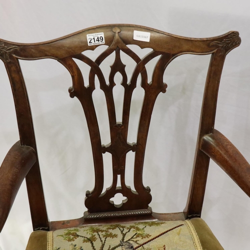 2149 - 18th century walnut gentlemans elbow chair in the Chippendale manner with Berlin style wool work sea... 