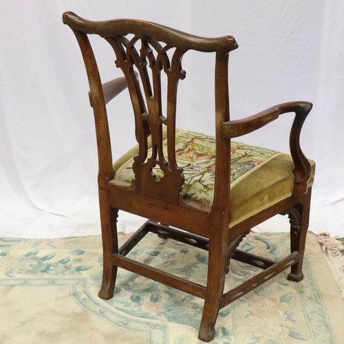 2149 - 18th century walnut gentlemans elbow chair in the Chippendale manner with Berlin style wool work sea... 