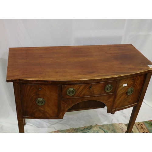 2151 - Regency period inlaid mahogany sideboard, with tambour cupboard and drawers, bow-fronted and raised ... 