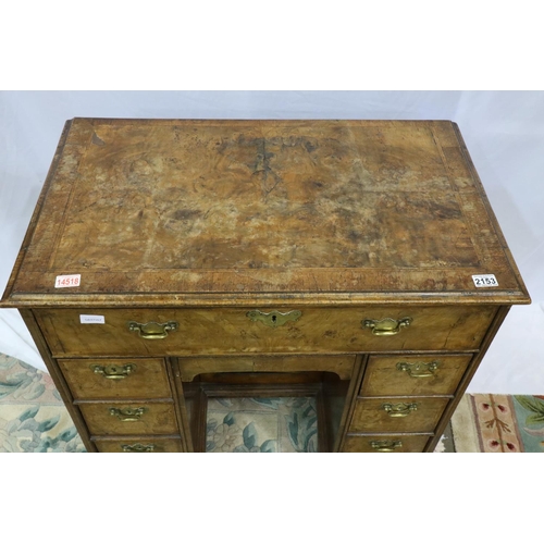 2153 - George III satinwood and walnut inlaid kneehole desk, with fitted secretaire top-drawer, two banks o... 