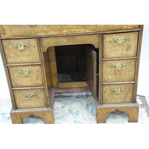 2153 - George III satinwood and walnut inlaid kneehole desk, with fitted secretaire top-drawer, two banks o... 