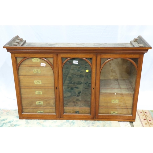 2154 - 19th century walnut microscope cabinet, fitted with drawers and three glazed doors, lacking all-but-... 