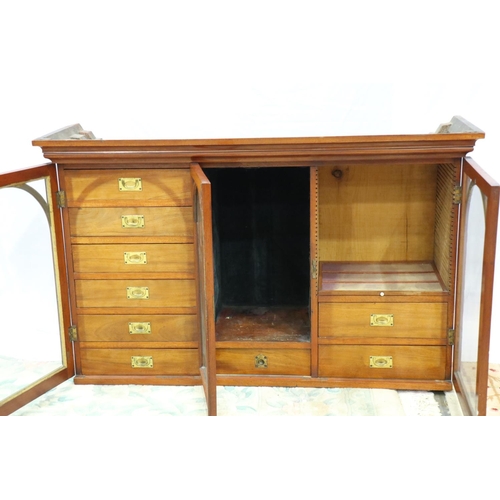 2154 - 19th century walnut microscope cabinet, fitted with drawers and three glazed doors, lacking all-but-... 