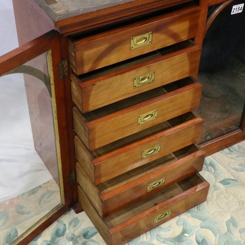 2154 - 19th century walnut microscope cabinet, fitted with drawers and three glazed doors, lacking all-but-... 