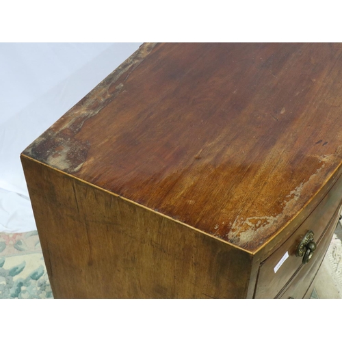 2155 - George III inlaid mahogany chest of three long drawers, bow fronted, for light restoration. Not avai... 