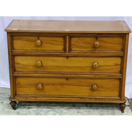 2162 - Victorian satinwood chest of two short over two long drawers, 114 x 45 x 80 cm H, top section previo... 