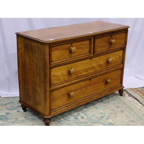 2162 - Victorian satinwood chest of two short over two long drawers, 114 x 45 x 80 cm H, top section previo... 