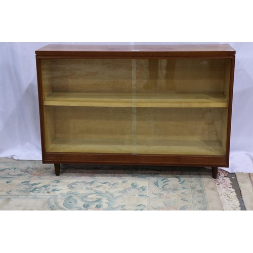 2165 - Mid 20th century teak bookcase with twin glass sliding doors, 107 x 31 x 75 cm H, some staining to t... 