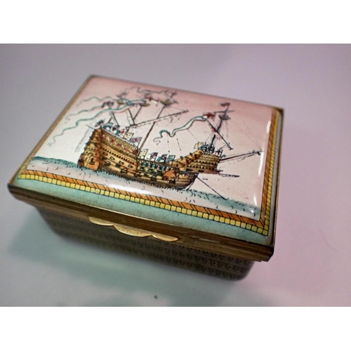 1076 - Halcyon days, Mary Rose enamel box, 60 x 45 x 30mm H. Box is in excellent condition, no cracks or di... 