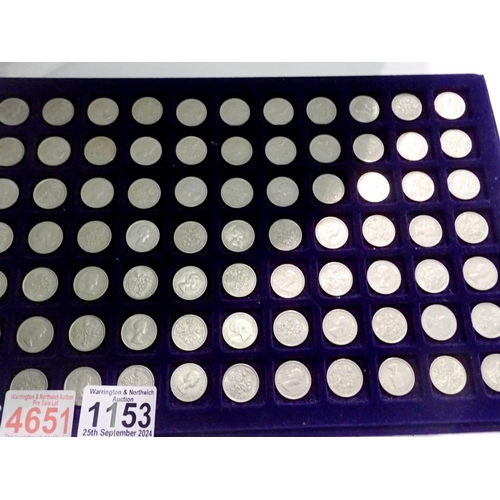 1153 - Tray of 77 pre decimal sixpences. UK P&P Group 1 (£16+VAT for the first lot and £2+VAT for subsequen... 