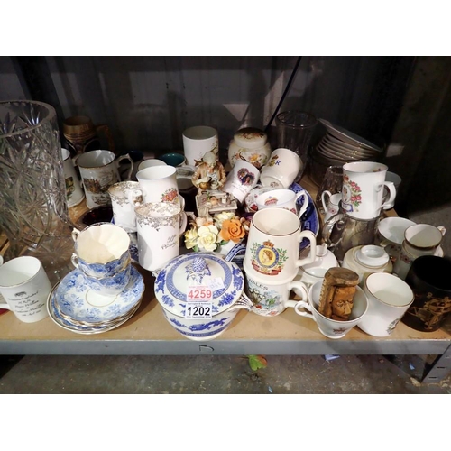 1202 - Shelf of mixed ceramics, including a large meat plate. Not available for in-house P&P