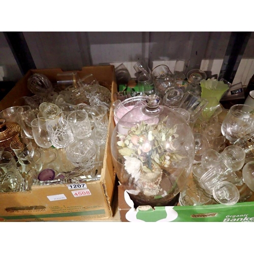 1207 - Large quantity of glass in two containers to include Uranium glass. Not available for in-house P&P