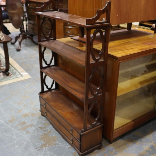 2167 - Reproduction mahogany wall hanging bookcase with two long drawers, 70 x 18 x 108 cm H. Not available... 