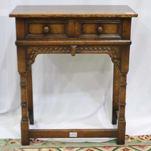 2175 - 20th century oak single drawer lamp table in the Tudor manner, 61 x 31 x 71 cm H. Not available for ... 