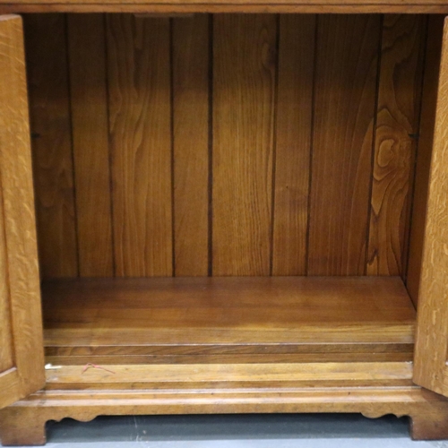 2180 - Golden oak two door cupboard with fluted columns, 76 x 36 x 75 cm H. Not available for in-house P&P