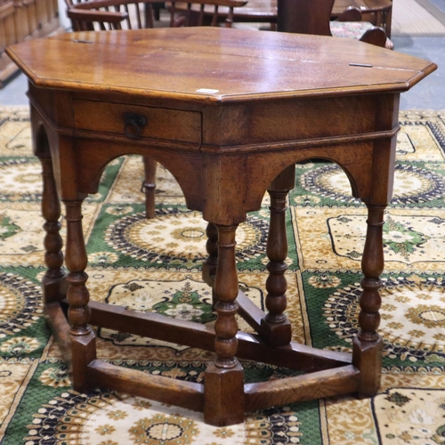 2188 - 20th century oak octagonal fold over table with single drawer, 98 x 41 x 77 cm H (closed). Not avail... 