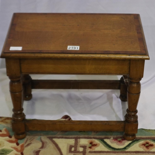 2191 - 20th century cross banded oak stool with hinged lid, 49 x 32 x 38 cm H. Not available for in-house P... 