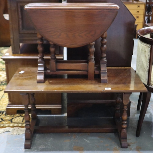 2194 - A rectangular oak centre table, 91 x 46 x 46cm H (scratches to top), and a diminutive oak drop-leaf ... 