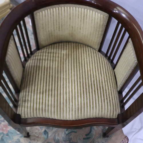 2205 - An Edwardian style mahogany framed tub chair, with upholstered panels and seat. Not available for in... 