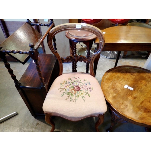 1615 - Mahogany balloon back chair with upholstery. Not available for in-house P&P