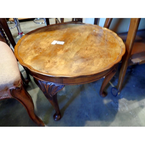 1616 - Burr walnut coffee table, 60 x 43 cm H. Not available for in-house P&P