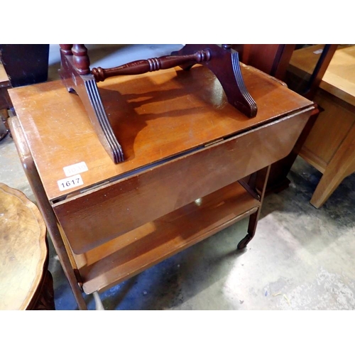 1617 - Dropleaf teak trolley table on castors, with shelf below, 76 x 73 x 73cm H. Not available for in-hou... 