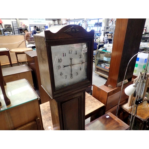 1625 - Early battery powered cased clock, converted to mains, H: 160 cm. Not available for in-house P&P