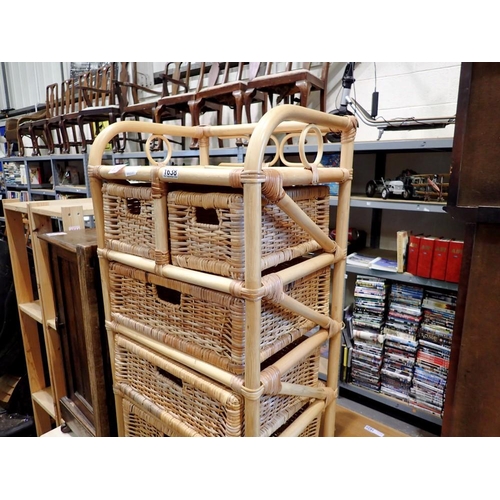 1638 - Wicker set of drawers, two short over three large, 45 x 95cm H. Not available for in-house P&P