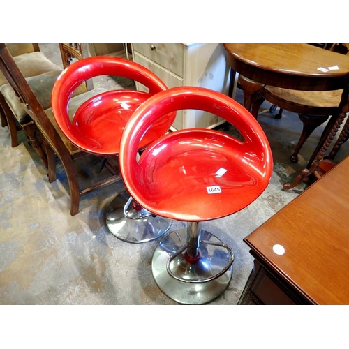 1645 - Pair of red bar chairs. Not available for in-house P&P