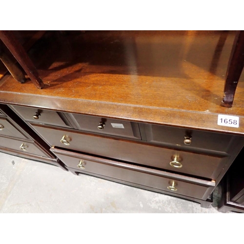 1658 - Mahogany Stag five drawer chest, 82 x 71 cm H. Not available for in-house P&P