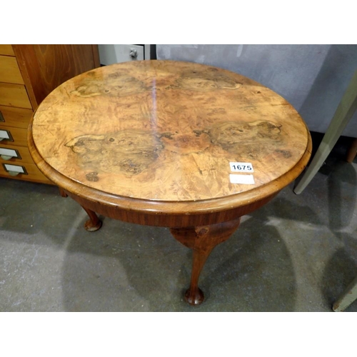 1675 - Burr walnut coffee table, 60 x 40 cm H. Not available for in-house P&P