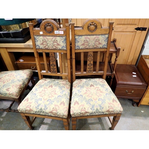 1681 - Pair of Art Nouveau oak framed, upholstered dining chairs. Not available for in-house P&P