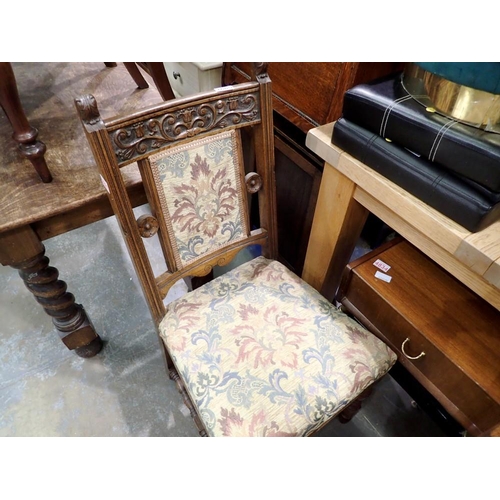 1685 - Oak framed, upholstered single chair. Not available for in-house P&P