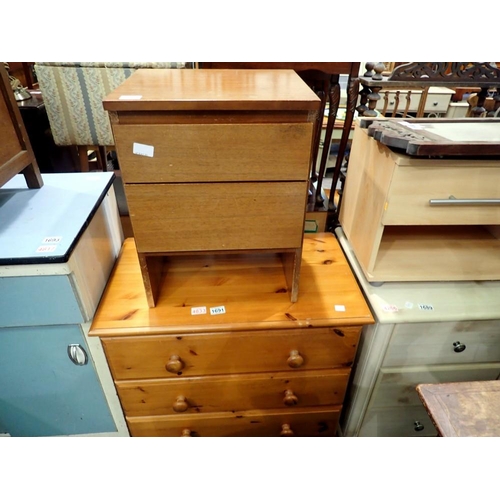 1691 - Pine set of 3 drawers and another set of 2, 74 x 70cm H. Not available for in-house P&P