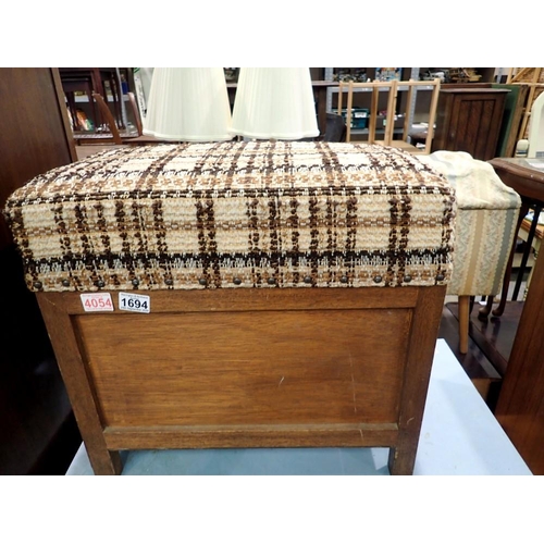 1694 - Mid-century teak sewing box stool, with lift up lid, 51 x 30 x 50cm H. Not available for in-house P&... 