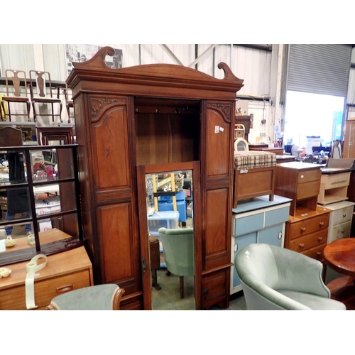 1695 - Large oak wardrobe, with mirror (needs mounting), 117 x 213cm H. Not available for in-house P&P