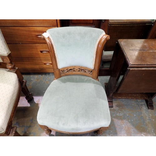 1701 - Victorian upholstered small chair on castors. Not available for in-house P&P