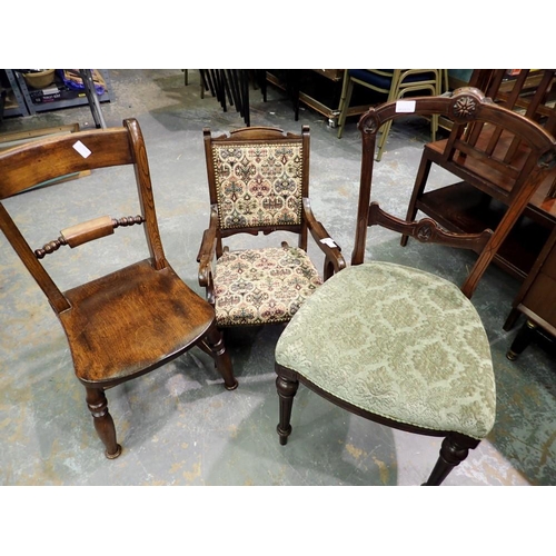 1703 - Three mixed wood chairs. Not available for in-house P&P