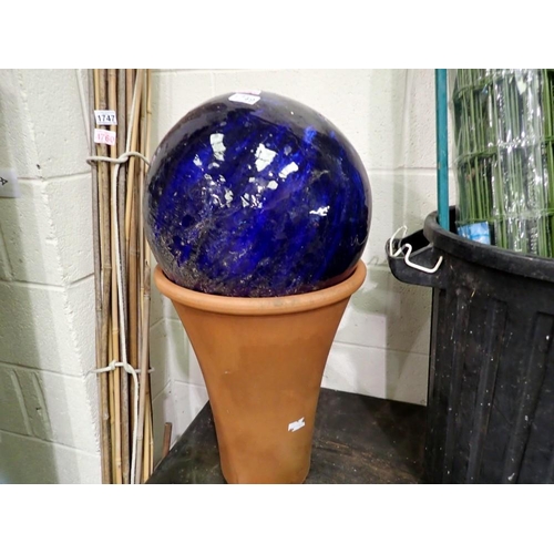 1749 - large blue ceramic ball and a chimney pot. Not available for in-house P&P