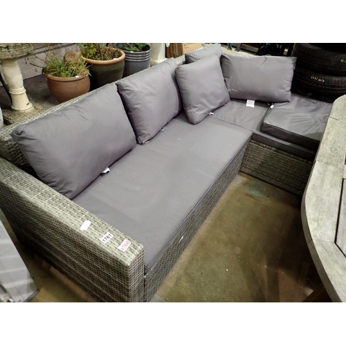 1781 - Grey 'L' shaped rattan style garden furniture with scatter cushions. Not available for in-house P&P