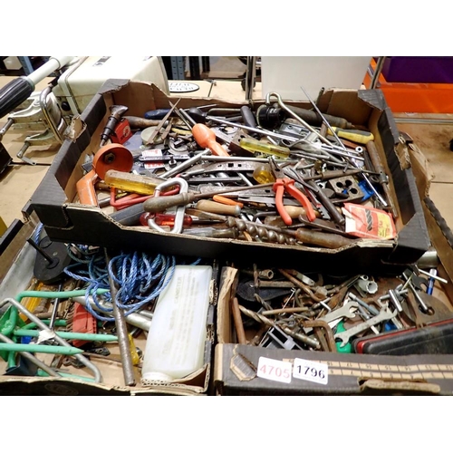 1796 - Three boxes of tools and hardware items. Not available for in-house P&P