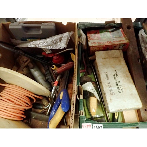 1802 - Two boxes of mixed tools, including an extension cable. Not available for in-house P&P